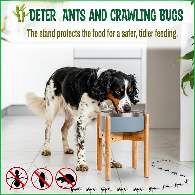 Dog Bowl Stand for Mid-Large Dogs - Adjustable, Easy Fold-Down | Use to Elevate Raise Dog Food, Water and Slow Feeder Bowls, Lock-Bolts and Tool Added, Foot-Padded, Bamboo Stand Only - Image 8