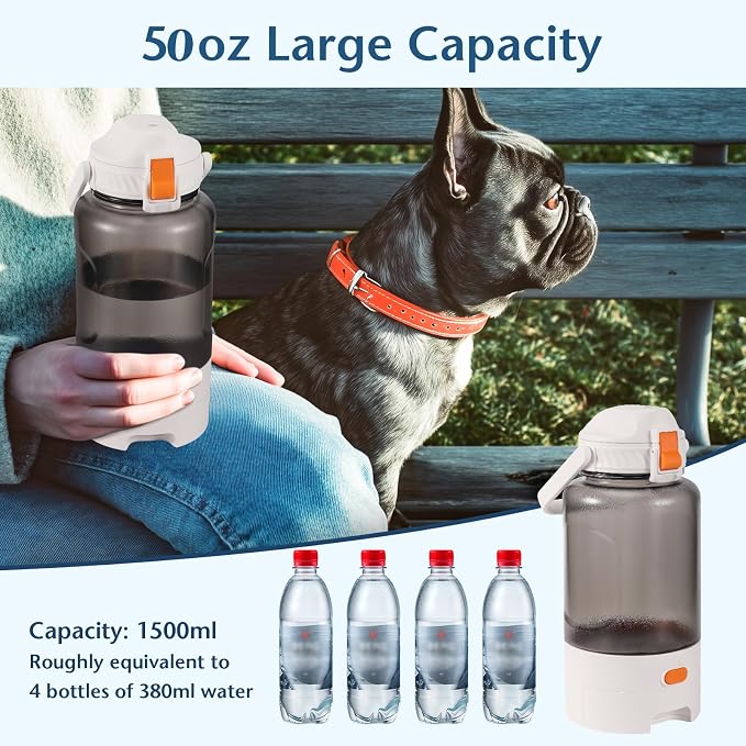 50oz Outdoor Dog Water Bottle - Leakproof Pet & Human Water Dispenser with Handle, Portable for Travel, Hiking, Camping, Beach - Must-Have BPA-Free Gear for Active Dogs (White) - Image 5