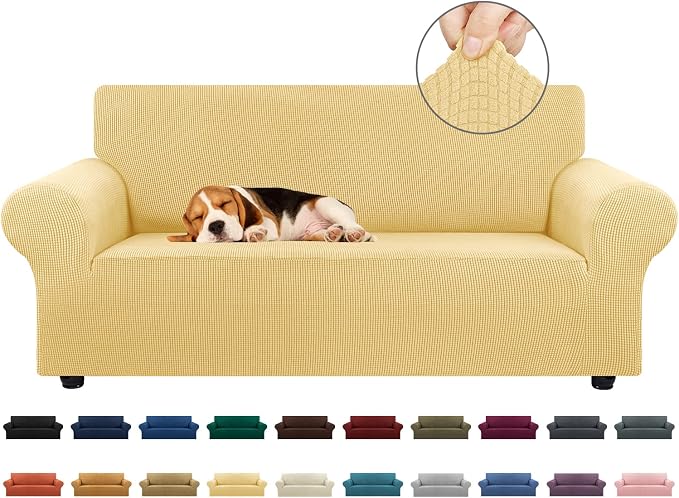 KEKUOU Stretch Loveseat Couch Cover, 2 Cushion Couch Slipcover,Champagne | 1-Piece Washable Sofa Cover Pet Friendly (55"-78") Furniture Protector Soft Jacquard, Elastic Bottom for Dogs & Kids by KEKUOU