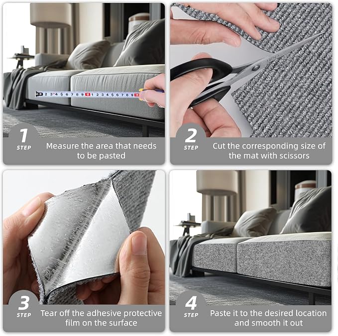 Cat Scratch Furniture Protector, Trimmable Self-Adhesive Cat Scratch Pad, 78.7"x11.8" Carpet Cover for Couch, Sofa, Walls, Furniture Cat Scratcher Board, Anti Scratch Pad for Cat Claws (Gray) - Image 6