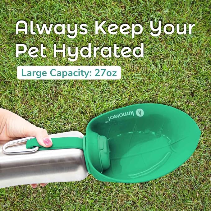 LumoLeaf Portable Dog Water Bottle 27 OZ, Stainless Steel Pet Travel Water Bottle Dispenser for Walking, Hiking and Outdoor, Portable Water Bowl for Large Dogs (Green) - Image 3