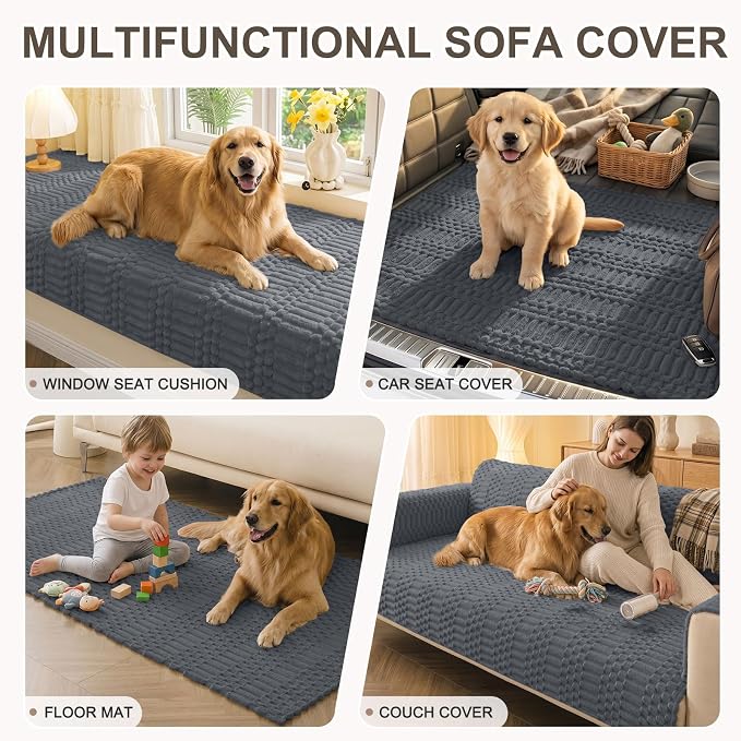 Smiry Waterproof Couch Covers for Dogs Washable, Non Slip Pet Sofa Cover | Plush Scratch Resistant Flannel Furniture Protector for Dogs, Dark Grey, 36" x 82.7" - Image 10