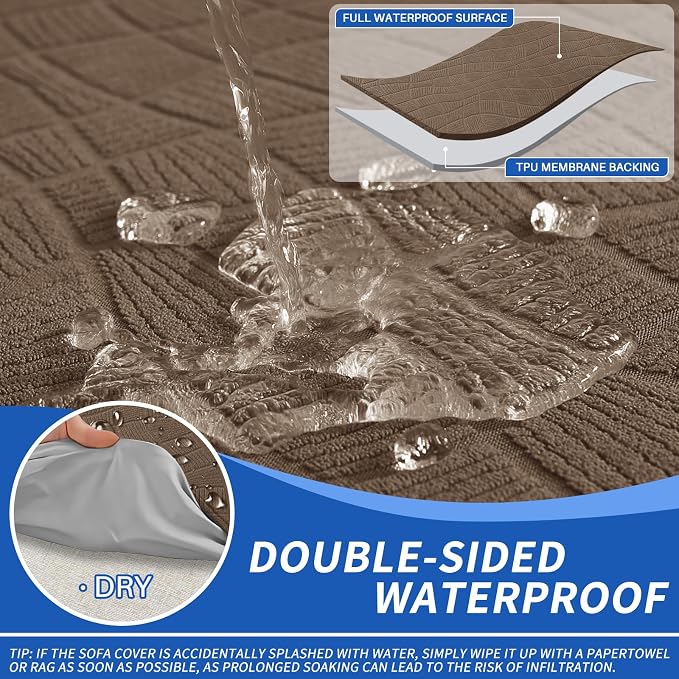 MAXIJIN Waterproof Couch Cover for 3 Cushion Couch, 1 Piece Stretch Sofa Covers Slipcovers with Non-Slip Elastic Bottom, Washable Furniture Protector for Dogs Pets (Large, Coffee) - Image 3