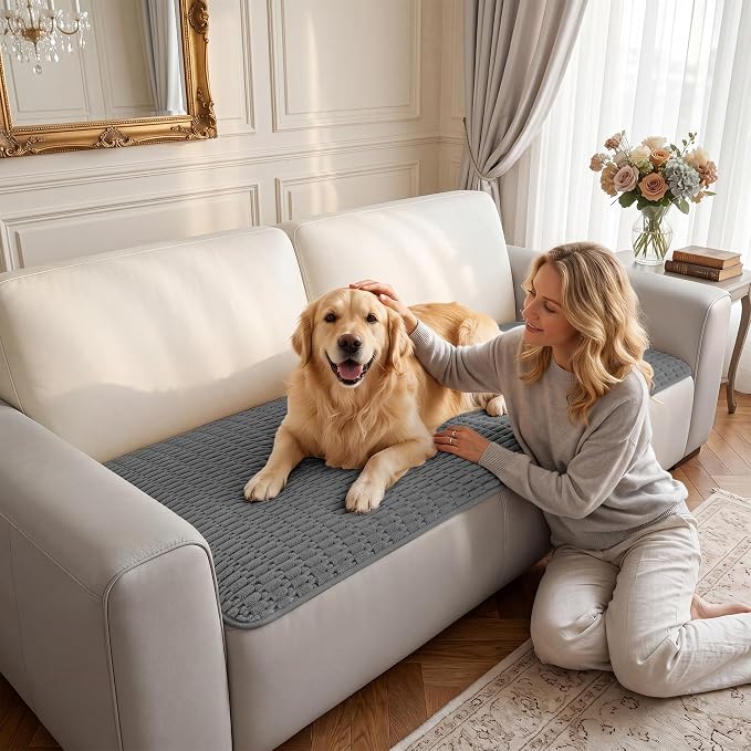 Foxdecor Couch Cover for Dogs Sofa Covers Non Slip Couch Pad Pet Friendly | Pet Couch Covers Washable Sofa Protector, Furniture Cover Couch Seat Protector for Living Room, Dark Grey 58x82 Inch - Image 2
