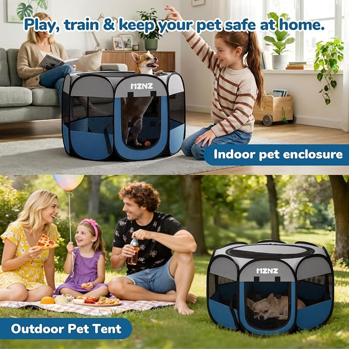 Dog Cat Small Animal Puppy Playpen Crate, Small, Grey Blue | Portable Pop Up Pet Cage Enclosure Tent Kennel Indoor Outdoor with Carrying Case, No Assembly, Camping Use - Image 5