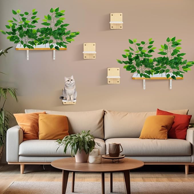 Gemscream 2 Pieces Cat Wall Shelves with 4 Steps Wall Mounted Cat Shelves and Perches Cat Furniture for Cats Kitten Kitty Indoor Living Room Climbing Scratching Playing and Relaxing Playground - Image 6
