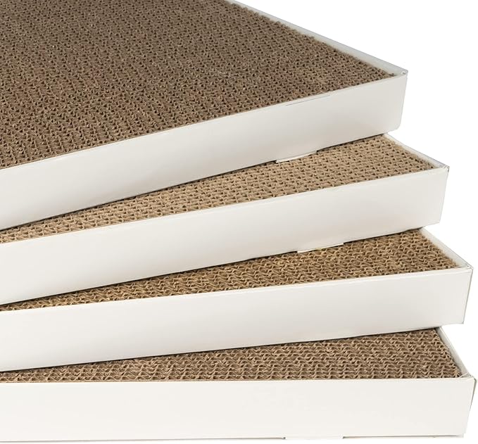 Amazon Basics Corrugated Cardboard Cat Scratcher, Scratching Board, Reversible, 17.4" x 10", White, 4-Pack - Image 4