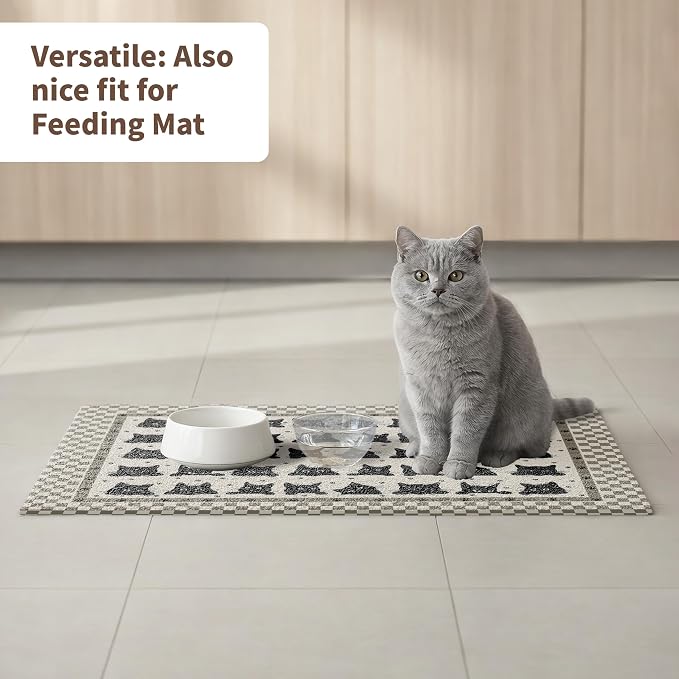 Cat Litter Mat 24"x15" for Litter Box, Non-Slip Washable Floor Mat with Litter Trapping Design, Scatter Control for Cats and Kittens, Black Beige - Image 6