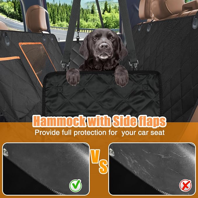 Kytely Dog Car Seat Cover Back Seat XL, Waterproof Hammock for Car & SUV | Side Flaps with Zippers, Mesh Window, 600D Oxford, Anti-Scratch Nonslip Backseat Protector, Dog Seat Belt Included - Image 6