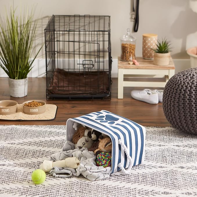 Bone Dry Pet Storage Collection Striped Paw Patch Bin, Small Rectangle, Navy - Image 6