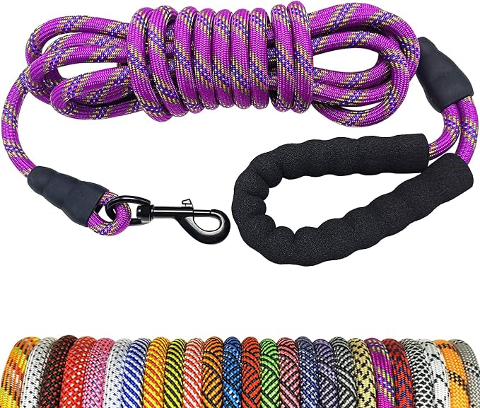MayPaw 15ft Long Rope Dog Leash for Large Medium Dogs Soft Handle Dog Lead | 1/2-In Thick Lead, 6/8/10/15/20/30FT Training Leash, 15+ Colors (15ft * 1/2", purple) by MayPaw