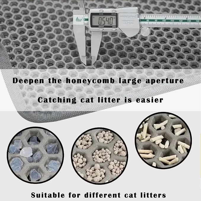HCY&WLD 2-Pack Cat Litter Mat, Double Layer Honeycomb Waterproof Urine Proof Non-slip Litter Trapping Mat, Less Waste, Easy to Clean Cat Litter Box Mat, Kitten Indoor Supplies (Gray, 20x16 Inches) - Image 4