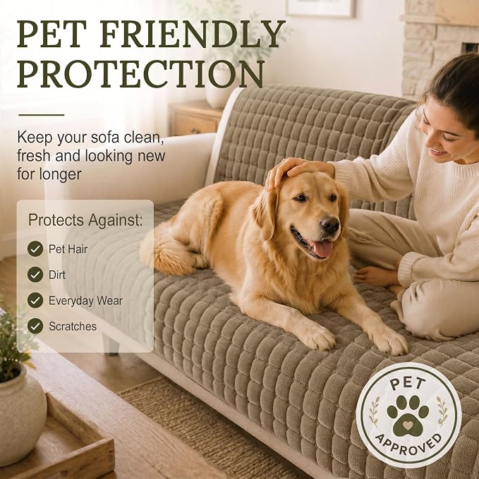 Smiry Velvet Couch Cover for Dogs, Non Slip Soft Sofa Protector for Pets | Washable Sofa Cover for Cats, Furniture Protector Against Pet Hair, Scratches, Fits Sectional Sofa(Mocha Brown, 36"x94.5") - Image 6