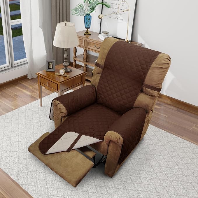 Reversible Chair Covers for Recliner Oversized, Brown/Beige | Recliner Oversized Covers for Living Room with Elastic Straps, Water Repellent, Chair Protectors Covers for Dogs by LuxshareHome