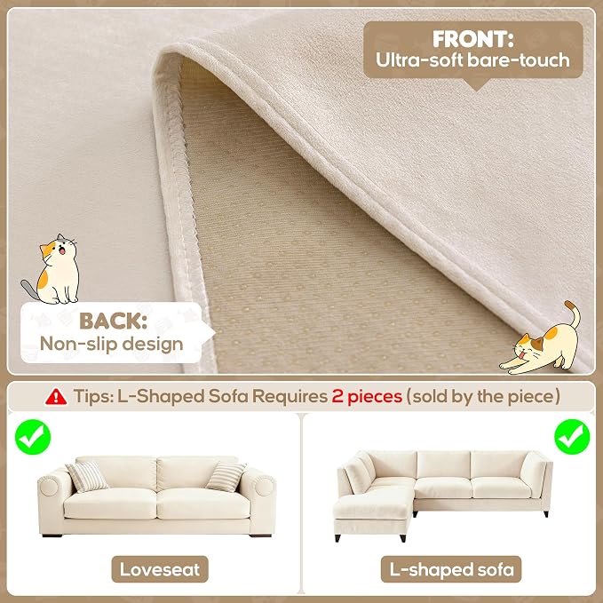 Loiion Cat Scratch Couch Cover Waterproof Sofa Cover 134"x71" Beige | Pet-Friendly Couch Protector, Anti-Scratch & Non Slip Sofa Cover For Cats Dogs Kids, Machine Washable - Image 5