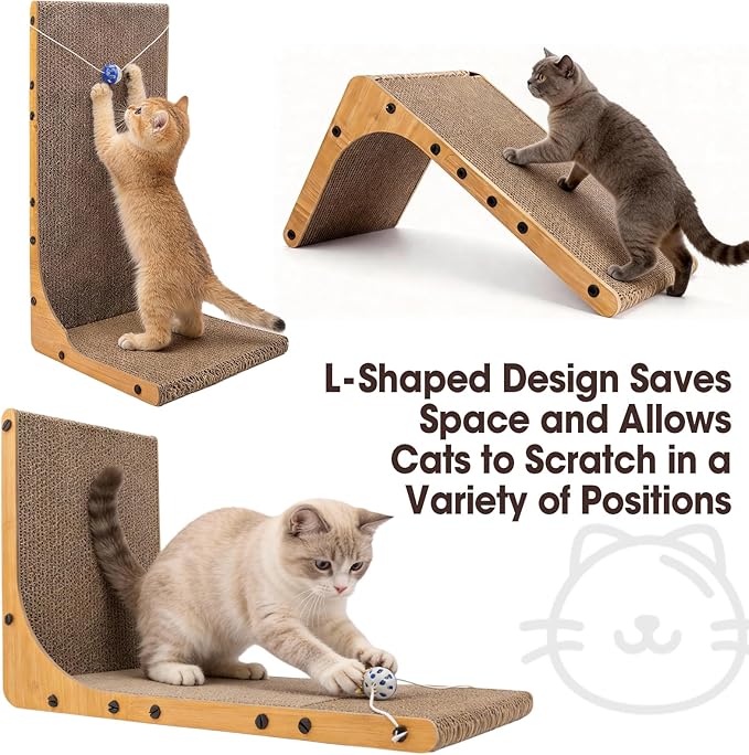 2 Pack Cat Scratcher, 23.6 Inch L Shape Vertical Cat Scratching Board with Ball Toy for Indoor Cats, Large Cat Scratching Post for Wall and Couch - Image 3