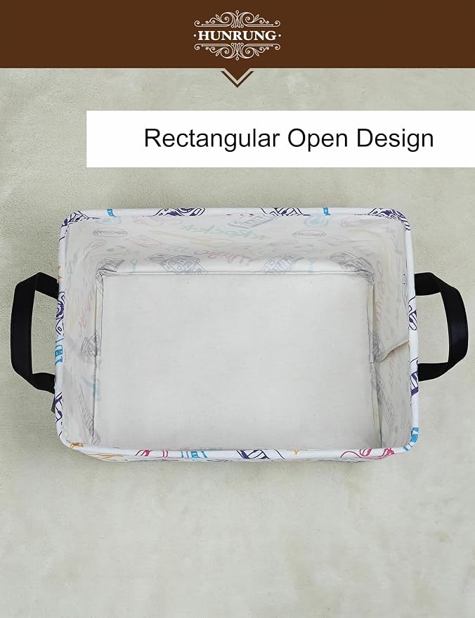 Rectangle Canvas Foldable Storage Basket for Nursery,Musical instrument | Portable and collapsible cloth receptacle. Stores pet essentials, daily use items - Image 5