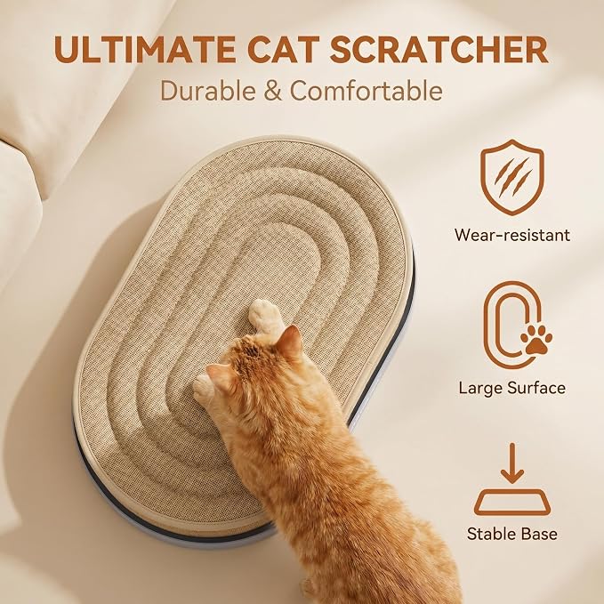 Large Sisal Cat Scratcher Lounge, 2-in-1 Cat Bed with Durable Base & Plush Foam Cushion, Non-Shedding Cat Scratching Pad for Indoor Cats,22"x14", No Mess Furniture Protector (Blue) - Image 2