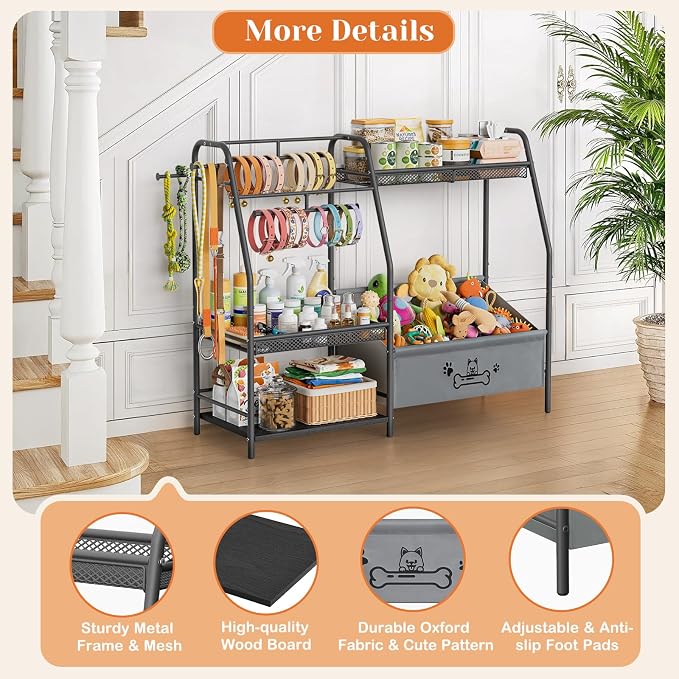 Lomivra Large Dog Toy Basket with Dog Storage Organizer, Trapezoid Toy Bin Box with Collar Leash Holder Hook, Dogs Toy Holder Chest Pet Storage Cabinet for Living Room Dogs Essentials - Image 8