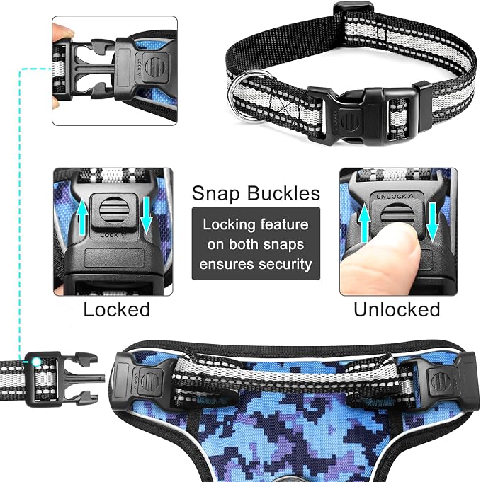 Dog Harness No Pull, Pet Harnesses with Dog Collar, Adjustable Reflective Oxford Outdoor Vest, Front/Back Leash Clips for Small, Medium, Large, Extra Large Dogs, Easy Control Handle for Walking - Image 6