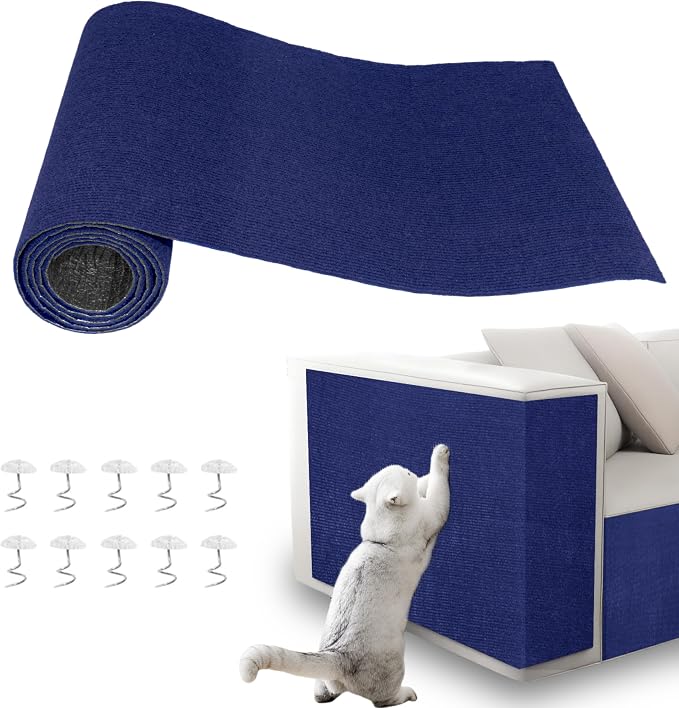 Cat Scratch Pad for Wall, Scratch Furniture Protector(39.3”×15.8”) | Cuttable and Adhesive Cat Scratching Mat, Fun Interactive Scratcher (Dark Blue) by Unknown