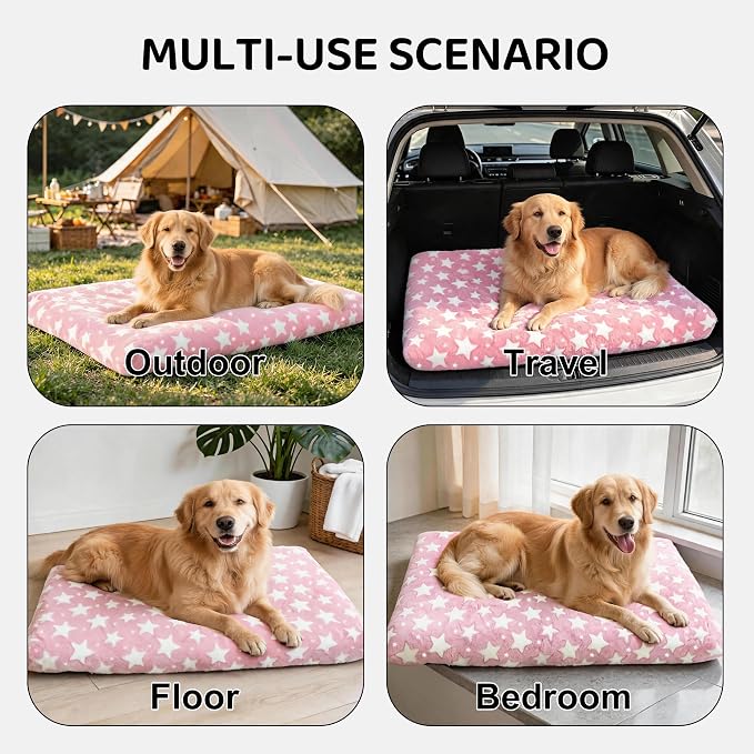 Orthopedic Dog Bed for Large Dogs, Washable Dog Mat with Removable Zippered Cover, Non-Slip Bottom, Comfort Crate Bed (Big&Little Stars Pink, L(35"*23"*3.1")) - Image 8