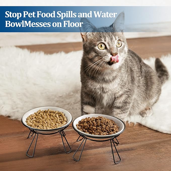 Cat Bowls, Elevated Bowl, Raised Ceramic Dish with Metal Stand, Pet Water or Food Feeding Station for Indoor Cats, Kitten, Puppies and Small Dogs(2 Pack) - Image 7