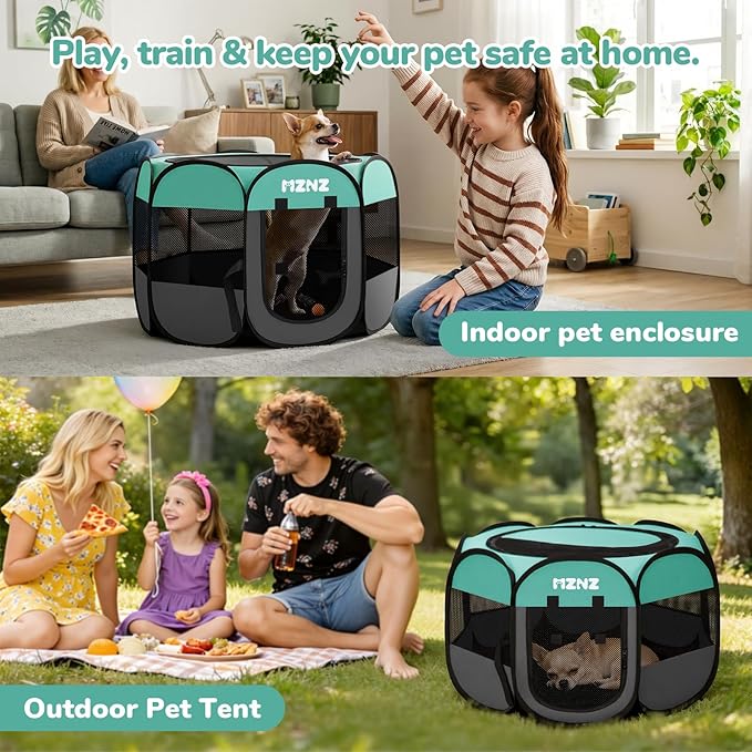 Dog Cat Small Animal Puppy Playpen Crate, Small, Blue | Portable Pop Up Pet Cage Enclosure Tent Kennel Indoor Outdoor with Carrying Case, No Assembly, Camping Use - Image 3