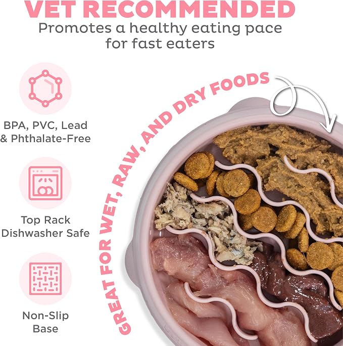 Outward Hound Fun Feeder Slo Bowl Dog Slow Feeder, Wave, Pink, 5.8" | Slows Fast Eaters, Can Aid Digestion, Holds 3/4 Cup Dry or Wet Food, Non-Slip Base, No BPA, Small Dogs, Puppies & Cats - Image 3