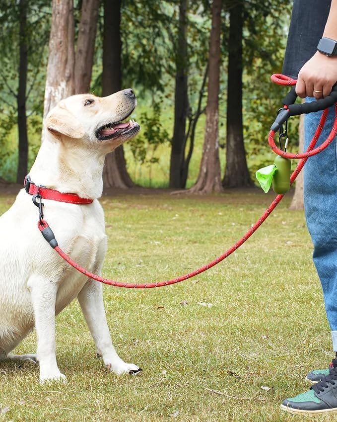 Dynmeow Reflective Dog Collar and Leash Set for Medium Dogs, Red | Soft Neoprene Padded, 6FT Climbing Rope, Ideal for Daily Outdoor Walking or Indoor Wearing, Night Visible for Safety - Image 5
