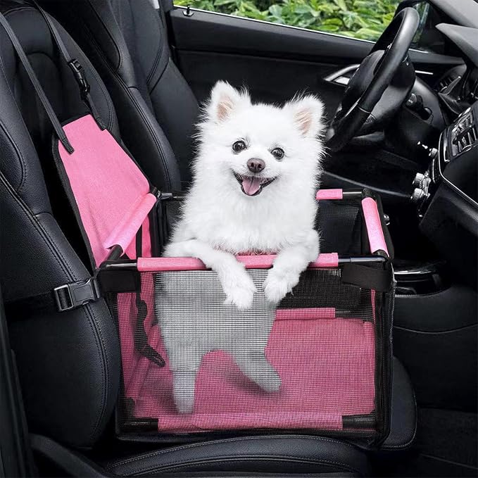 GENORTH Dog Car Seats for Small and Medium Dogs,Portable Puppy/Pet Car Booster Seat with Clip-On Leash and Mesh Window for Pet Up to 20 lbs by GENORTH