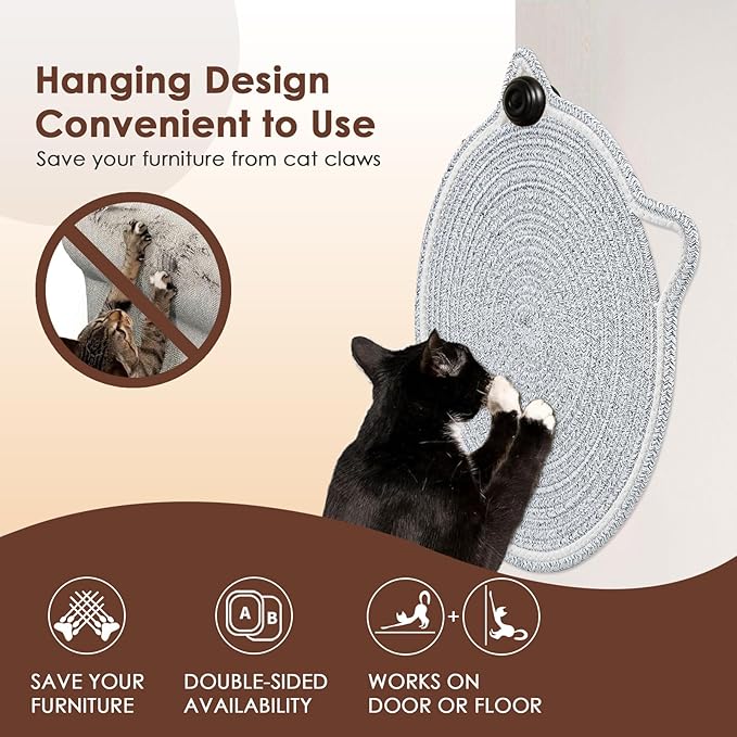 Cat Scratcher Mat, Natural Cotton Rope Cat Scratch Pad, 15.7'' Round Horizontal Floor Cat Scratching Pads for Indoor Cats, Cat Furniture Protector for Wall, Couch, Carpets, Sofas - Image 4