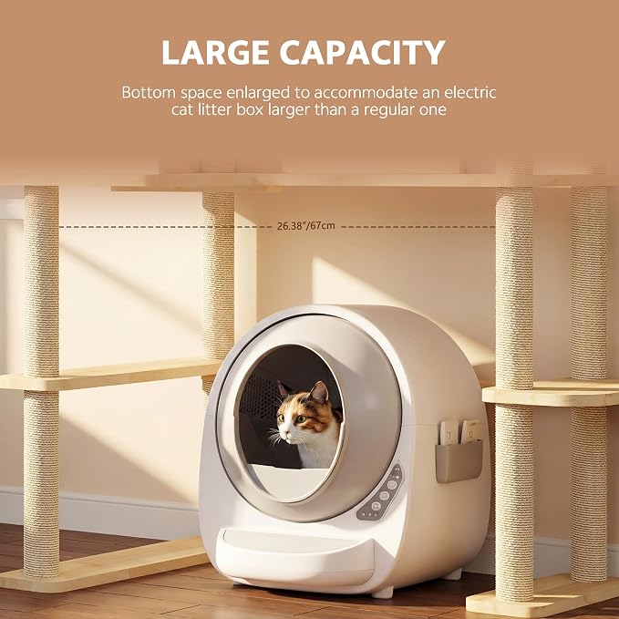 Corner Cat Tree for Automatic Litter Box, 6 Tier Cat Tower, 61''H | Wood Cats Tower for Self Cleaning Litter Box, Cat Tree for Indoor Adult Cats, Solid Wood Cat Furnitue w/12Pcs Scratching Post - Image 3