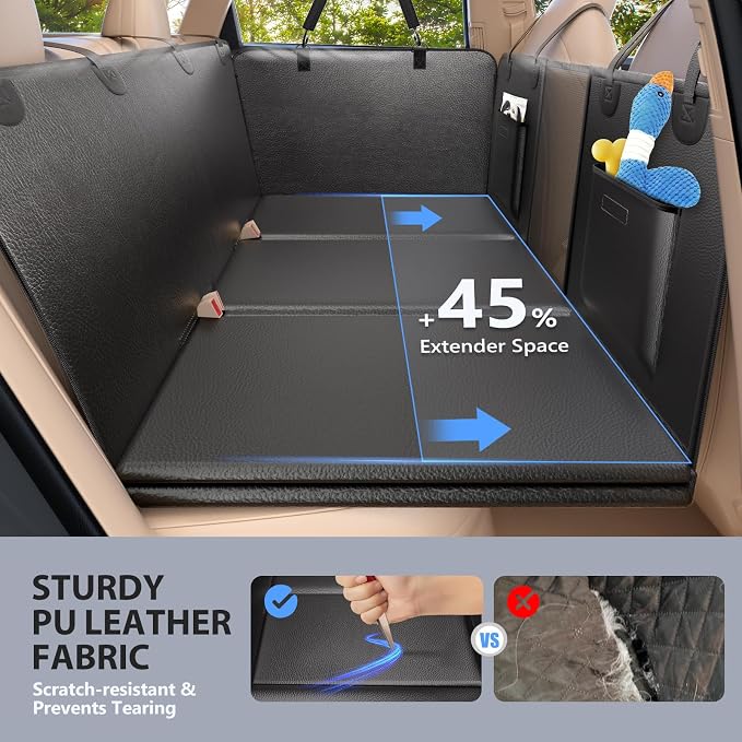 Dog Car Seat Cover for Back Seat, Hard Bottom, PU Leather Extender | Anti Scratch Backseat Dog Hammock for Cars, SUVs, Sedan, Waterproof, Pet Travel Bed, Easy to Clean, Non-Slip, Supports 420lbs - Image 2