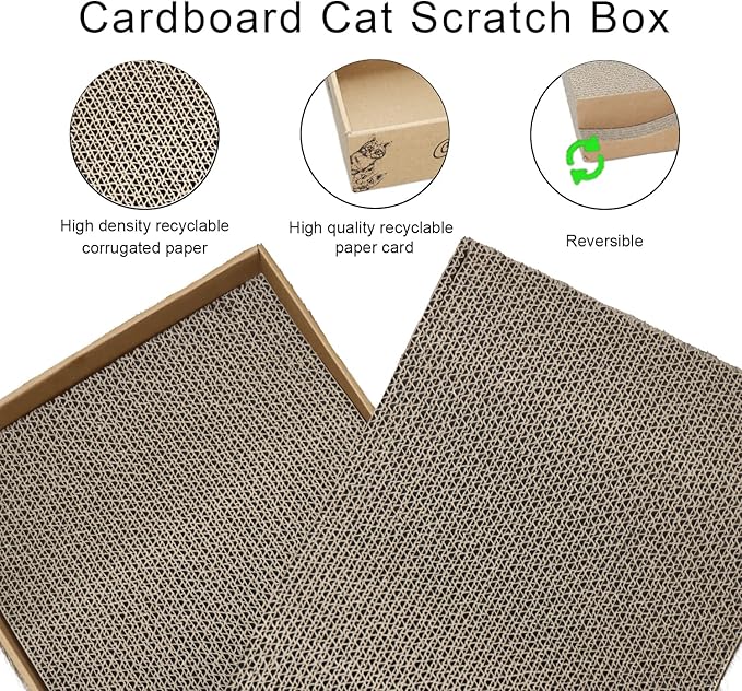 Cat Scratcher Pad Cardboard Scratch Box for Indoor Cats and Kittens | 2PCS in 1 Corrugated Scratching Board Reversible Durable with Catnip - Image 5