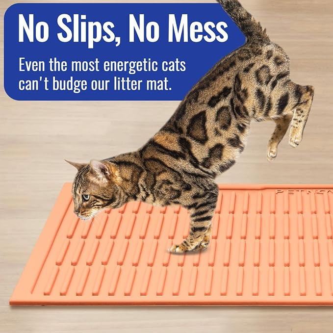 Easy Clean Litter Mat: 24" X 15" Silicone Groove Design Litter Trapping Mat Easy to Vacuum & Rinse - Waterproof Urineproof Surface for Floor - Non-Slip Backing for Kittens (Peach Pink) - Image 4