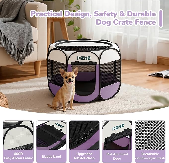 Dog Cat Small Animal Puppy Playpen Crate, Small, Purple | Portable Pop Up Pet Cage Enclosure Tent Kennel Indoor Outdoor with Carrying Case, No Assembly, Camping Use - Image 7