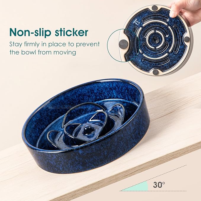vancasso Slow Feeder Dog Bowl, 0.6 Cup Ceramic Puzzle Dish for Small Breeds | Maze Dog Food Bowl for Fast Eaters, Slow Feeding Design for Small Dogs and Cats, Promotes Healthy Eating Habits, Blue - Image 6