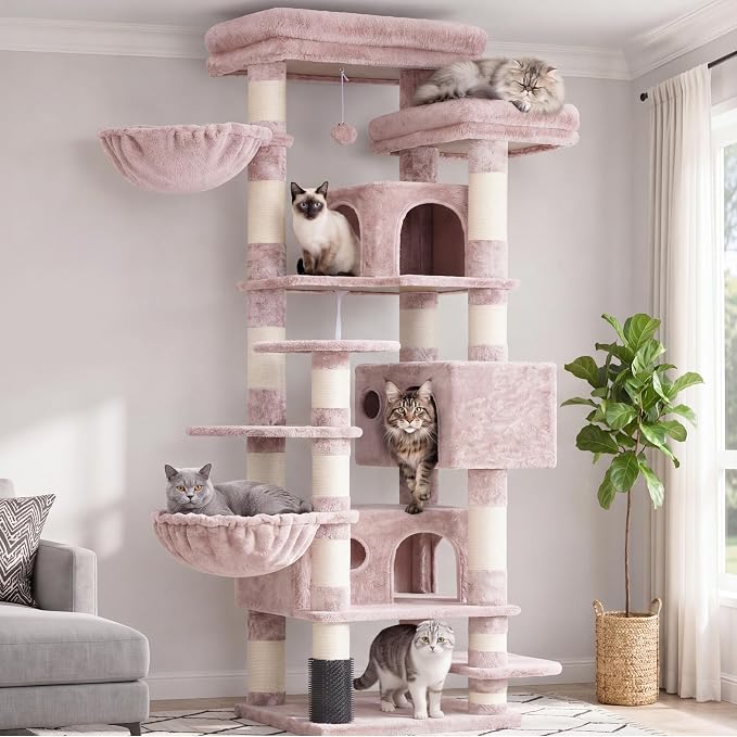 Hey-brother Cat Tree, Multi-Level Tower with 3 Condo, Hairbrush, MPJ035-MMU by Hey-brother