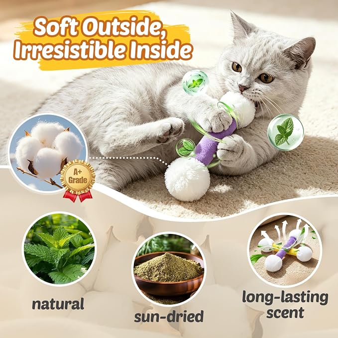 CiyvoLyeen Plush Cotton Swab Catnip Toys for Indoor Cats 6 Pack | Cat Chew Kicker Toys, Boredom Relief, Interactive Play, Soft Durable Plush with Catnip, Funny Gift for Cat Lovers & Kitten - Image 4