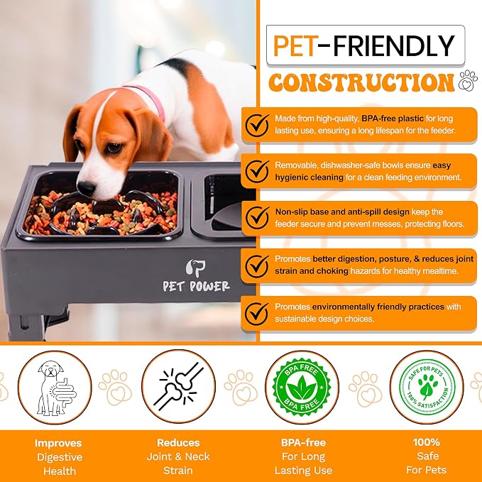 Elevated Dog Bowls with Collapsible Scoop, Slow Feeder Dog Bowls & No-Spill Water Bowl, Raised Dog Bowl Stand 4 Adjustable Heights for Small, Medium & Large Dogs - Image 9