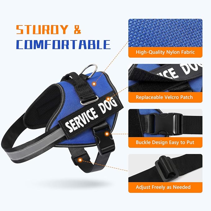 MUMUPET Service Dog Harness, No Pull & Reflective Pet Vest, Blue, S | Easy Control Handle, Soft & Breathable Padding, Adjustable Fit for Small to Large Dogs, 2 Removable Patches - Image 2