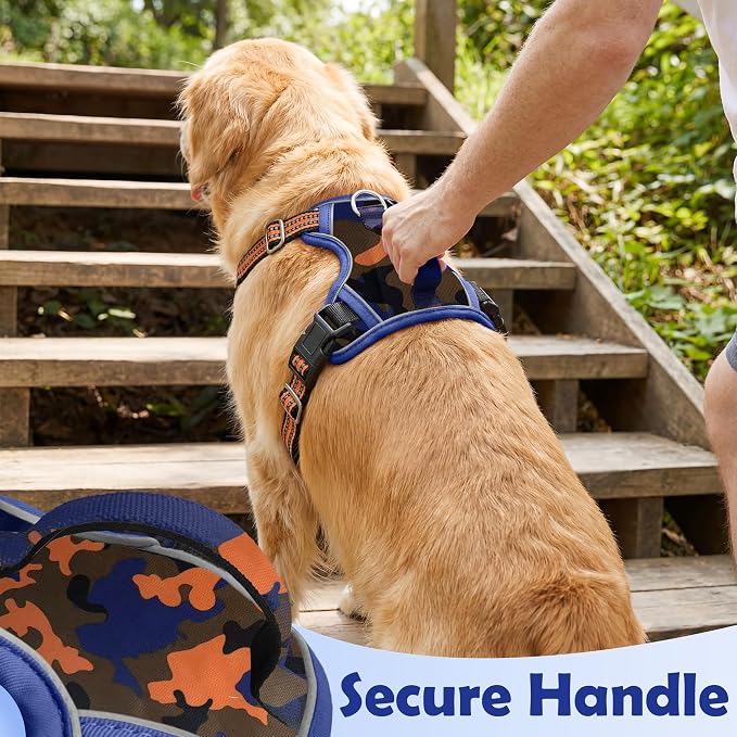 Dog Harness No Pull, Adjustable Pet Vest Harness, Super Soft Material with Vertical Handle Easy Control, Reflective Night Walking, 2 Leash Clips for Large Dogs, Camo Orange, L - Image 5