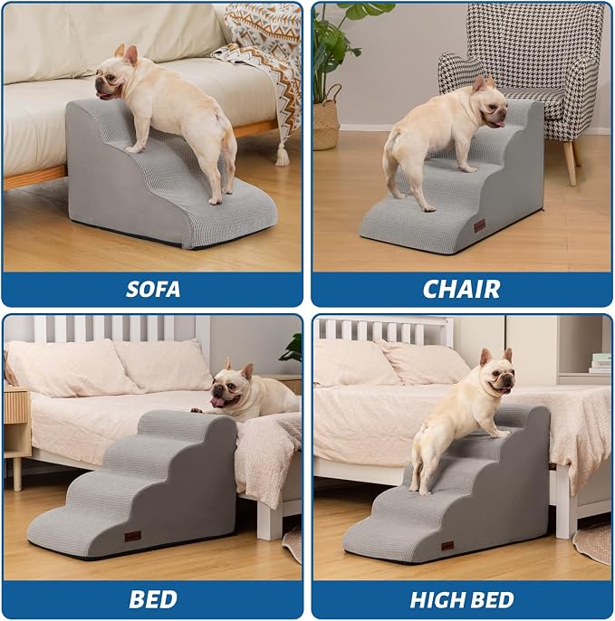 Aodisman Dog Stairs for High Bed,5-Step Pet Ramp for Small Dogs and Cats | 22.2" H Dog Steps for Bed with High-Density Foam, Help Olders,Short-Legged Dogs,Puppy and Cats Get on Beds Easily,Light Grey - Image 5