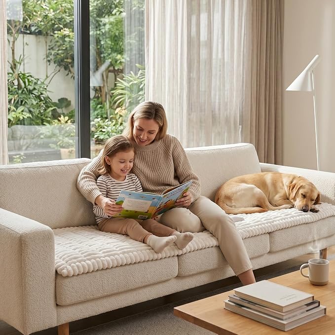 Fixwal Waterproof Flannel Dog Couch Cover, 27.6" x 88", White | Integrated TPU Barrier, Non-Slip Backing, Machine Washable, Pet Friendly, Easy Clean Pet Hair, Soft Sofa Cushion Protector - Image 9
