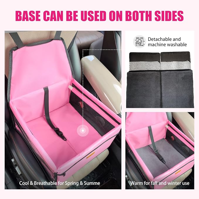 Pet Dog Booster Seat, Upgrading the Framed wall to Prevent Collapse，Breathable and Foldable Pet Car Basket，Removable andWashable pet car seat (Pink) - Image 5
