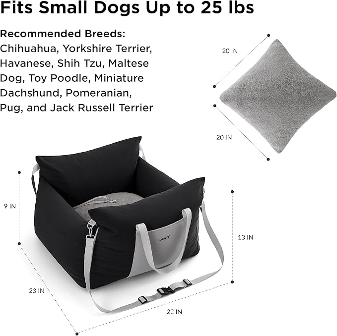 Lesure Dog Car Seat for Small Dogs,Booster Car Bed for Puppy Under 25lbs | Soft Pet Carseat with Clip-On Safety Leash and Thickened Memory Foam Filling,Dog Travel Carrier Bed with Storage Pocket,Black - Image 6