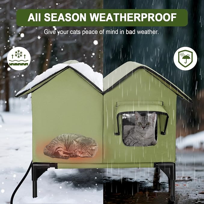 Heated Cat House for Outside Winter, Large Heated Outdoor Cat House Weatherproof, Elevated Bed, Escape Door, Insulated Outdoor Cat Shelter with Heater for Multiple Cats Feral Stray Kitty, Easy Setup - Image 4