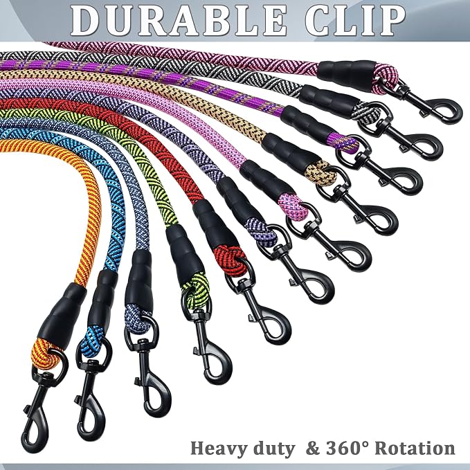 MayPaw Heavy Duty Rope Dog Leash, 6/8/10FT Nylon Pet Leash, Soft Padded Handle Thick Lead Leashes for Large Medium Dogs Walking Roaming (6ft * 1/2", Purple Black) - Image 2