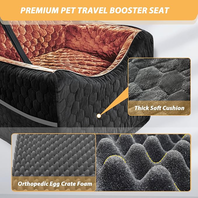Dog Car Seat for Small/Medium Dogs, Memory Foam Dog Booster Seat, Travel Safety Per Car Seat with Washable Removable Cover, Storage Pockets for Dogs up to 35 lbs (Black/Red Brown, Small) - Image 5